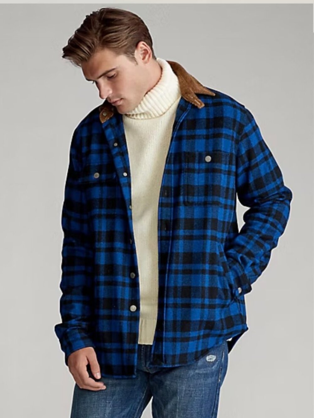POLO RALPH LAUREN Classic Fit Plaid Workshirt Jacket Men's Size Small Blue